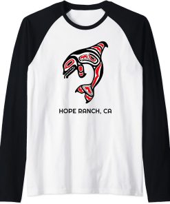 Hope Ranch, California Native American Orca Killer Whales Raglan Baseball Tee