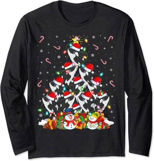 Orca Xmas Lighting Tree Santa Orca Christmas Long Sleeve T-Shirt