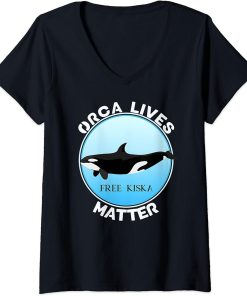 Womens Free Kiska Orca Whale Ontario V-Neck T-Shirt