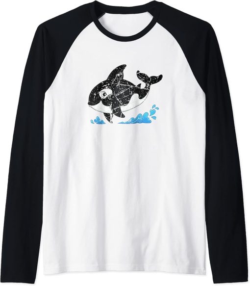 Cute Baby Orca Whale Sea Animal Cool Ocean Orcas Men Women Raglan Baseball Tee